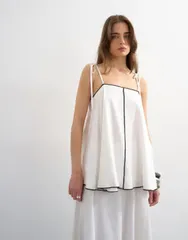 トップショップ レディース トップス タンクトップ コントラスト リネン Topshop linen rich cami top with black contrast part of a set Wのサムネイル
