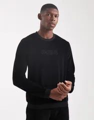 ボス メンズ アウター パーカー・スウェット シャツ BOSS Bodywear velour lounge sweatshirt part of a set Black ブラックのサムネイル