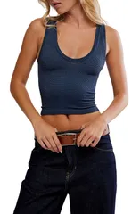 フリーピープル レディース トップス タンクトップ Free People Clean Slate Crop Tank PEACOAT スレートのサムネイル