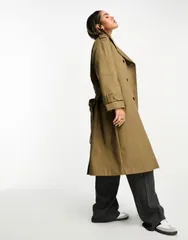 エイソス レディース アウター コート ASOS DESIGN longline trench coat in olive オリーブのサムネイル