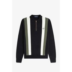 フレッドペリー メンズ トップス ポロシャツ Fred Perry Zipped Striped Shirt Black 102 ブラック