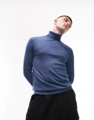 トップマン メンズ アウター ニット・セーター Topman knitted sweater with roll neck twist Blue twist ブルーのサムネイル