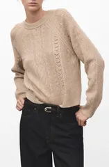 マンゴ レディース アウター ニット・セーター クルーネック MANGO Pointelle Crewneck Sweater MEDIUM BROWN ブラウンのサムネイル