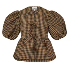 ガニー レディース トップス シャツ ブラウス Ganni Womens Crinkle Peplum Blouse Tobacco Brown ブラウンのサムネイル