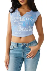 トゥルーレリジョン レディース トップス Tシャツ グラフィック True Religion Crystal Embellished Buddha Crop Graphic TShirt ENDLESのサムネイル