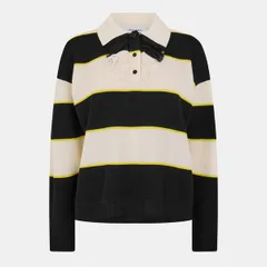 アレキサンダー・マックイーン レディース トップス シャツ Alexander McQueen Womens Alex Stripe Long Sleeve Polo Shirt BlkIvoryCiのサムネイル