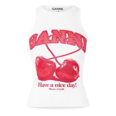 ガニー レディース トップス シャツ ベスト Ganni Womens Tank Cherry Vest White ホワイトのサムネイル