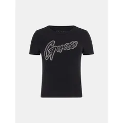 ゲス レディース トップス シャツ スリムフィット 半袖 ロゴ Guess WomenshortSleeve Rib Logo Slim FitShirt Jet Black ブラックのサムネイル