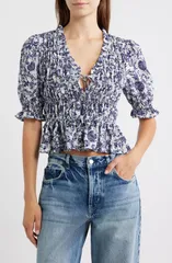 レイルズ レディース トップス シャツ フラワー柄 シャーリング フラワー Rails Fontaine Floral Smocked Top INDIGO MARI GOLD インディゴのサムネイル