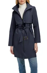 コールハーン レディース アウター コート ジャケット Cole Haan Belted Travel Packable Hooded Rain Jacket INDIGO インディゴのサムネイル