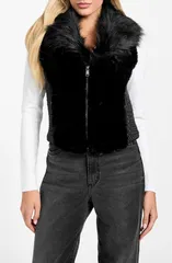 ゲス レディース アウター ジャケット・ブルゾン ベスト GUESS Amari Mixed Media Faux Fur Vest DARKのサムネイル