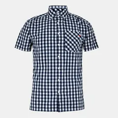 レークーパー メンズ トップス シャツ ギンガムチェック ギンガム Lee Cooper Gingham Check Short Sleeve Shirt Mens NavyWhite ホワイトのサムネイル