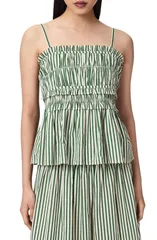オールセインツ レディース トップス シャツ シャーリング コットン AllSaints Kali Stripe Smocked Cotton Peplum Tank APPLE GREEN WHITのサムネイル