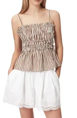 オールセインツ レディース トップス シャツ シャーリング コットン AllSaints Kali Stripe Smocked Cotton Peplum Tank PENNY BROWN WHITのサムネイル