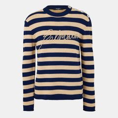 バルマン メンズ アウター ニット・セーター クルーネック Balmain Menstripe Knit Crew Neck Jumper MarineCamel キャメル