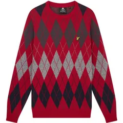 ライルアンドスコット メンズ アウター ニット・セーター クルーネック Lyle and Scott Argyle Crew Neck Jumper Tunnel Red W703 レッドのサムネイル