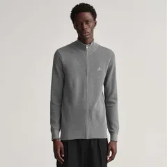 ガント メンズ アウター ニット・セーター コットン カーディガン Gant Cotton Piqu Zipped Cardigan Grey グレーのサムネイル