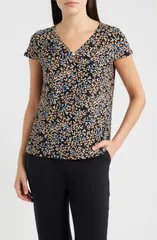 AK アンクライン レディース トップス シャツ プチ プリント AK ANNE KLEIN Print OneButton Top Petite ANNE BLACK MULTI ブラックのサムネイル