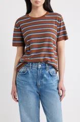 レイルズ レディース トップス シャツ コットン Railstripe Cotton Cashmere TShirt MOCHA STRIPE モカのサムネイル