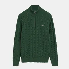 ガント メンズ アウター ニット・セーター ハーフジップ コットン フリース Gant Cotton Cable Half Zip Fleece Green グリーンのサムネイル