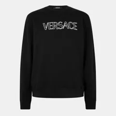 ヴェルサーチ メンズ アウター パーカー・スウェット セーター ロゴ Versace Logo Crew Sweater BlackWhite ホワイトのサムネイル