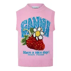 ガニー レディース アウター ニット・セーター ベスト ウール グラフィック Ganni Womens Graphic Wool Knitted Sweater Vest Pink ピンクのサムネイル