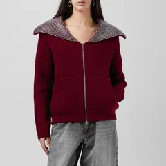 セルフポートレイト レディース アウター カーディガン クルーネック ニット Self Portrait Womens Diamante Knitted Crew Neck Jumper Burgunのサムネイル