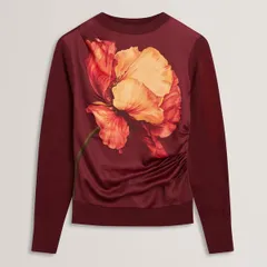 テッドベーカー レディース アウター カーディガン プリント サテン ニット Ted Baker Ted Printed Satin Front Fine Knitop Oxblood オックスブラッのサムネイル