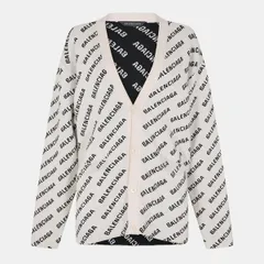 バレンシアガ レディース アウター カーディガン プリント ロゴ Balenciaga Logo Jacquard Print Cardigan Chalky White ホワイトのサムネイル