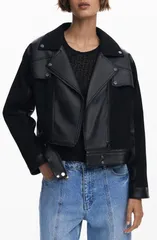 デジグアル レディース アウター コート レザー フェイクレザー ジャケット Desigual Faux Leather Moto Jacket BLACK ブラックのサムネイル