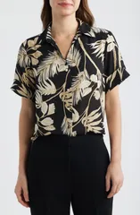 AK アンクライン レディース トップス シャツ フラワー柄 プチ プリント フラワー AK ANNE KLEIN Floral Print Short Sleeve ButtonUp Shirt Pのサムネイル