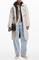 デジグアル レディース アウター ジャケット・ブルゾン コート Desigual Belted Trench Coat with Removable Hooded BibEIGE ベージュのサムネイル