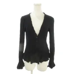 トラサルディ TRUSSARDI カーディガン ウール 40 紺 ネイビー Vネック 長袖 フリル裾 ラメ /MN29 ■ECC004のサムネイル