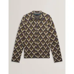 テッドベーカー メンズ アウター ジャケット・ブルゾン Ted Baker Mens Jacquard Fitted Hybrid Jacket Khaki カーキのサムネイル