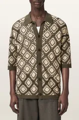 オールセインツ メンズ アウター ニット・セーター カーディガン AllSaints Morena Knit Short Sleeve Cardigan PITCH GREEN グリーンのサムネイル