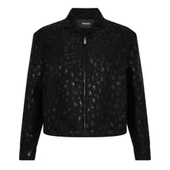 ヴェルサーチ メンズ アウター ジャケット・ブルゾン プリント ウール Versace Mens Leopard Print Woolong Sleeve Bomber Jacket Black ブラのサムネイル