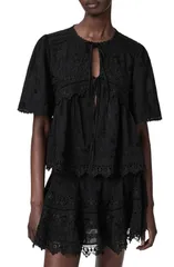 オールセインツ レディース トップス シャツ レーストリム フラワー柄 刺繍 レース フラワー AllSaints Lillith Floral Embroide red Lace Trim Tieのサムネイル