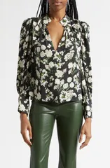 アリス アンド オリビア レディース トップス シャツ フラワー柄 プリーツ プリント フラワー Alice Olivia Marion Floral Print Pleated Top MORNINのサムネイル