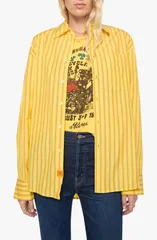 マザー レディース トップス シャツ コットン MOTHER The Roomie Frenchie Oversized Striped Cotton Shirt YELLOW STRIPE イエローのサムネイル
