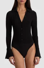 アリス アンド オリビア レディース トップス シャツ ボディースーツ Alice Olivia Freya Long Sleeve Nipped Waist Bodysuit BLACK ブラックのサムネイル