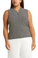 アンクライン レディース トップス シャツ ドット柄 ドット プラスサイズ Anne Klein Pearly Polka Dotop Plus ANNE BLACK ANNE WHITE ホワイトのサムネイル