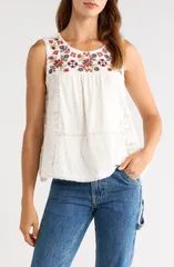 ラッキーブランド レディース トップス シャツ コットン 刺繍 Lucky Brand Embroide red Yoke Cotton Tank CREAM クリームのサムネイル