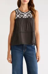 ラッキーブランド レディース トップス シャツ コットン 刺繍 Lucky Brand Embroide red Yoke Cotton Tank RAVENのサムネイル