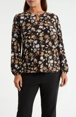 AK アンクライン レディース トップス シャツ フラワー柄 プラスサイズ プリント フラワー AK ANNE KLEIN Floral Print Keyhole Top Plus ANNE BLAのサムネイル