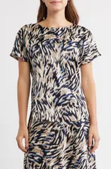 アンクライン レディース トップス シャツ プリント Anne Klein Print Bateau Neck Top DUTCH BLUE MULTI ブルーのサムネイル
