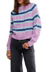 フリーピープル レディース アウター ニット・セーター コットン Free People Frankie Stripe Cable Stitch Cotton Sweater LILACOMBO ライのサムネイル