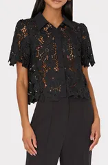 ミリー レディース トップス シャツ レース Milly Addison Lace Crop Shirt BLACK ブラックのサムネイル