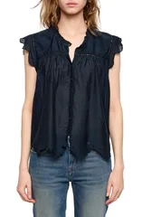 ザディグ エ ヴォルテール レディース トップス シャツ レーストリム レース Zadig Voltaire Tika Lace Trim Flutter Sleeve Top ENCOREのサムネイル