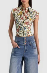 アリス アンド オリビア レディース トップス シャツ Alice Olivia Kim Paneled Corsetop DESERT SPRIGS VANILLAのサムネイル