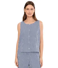エイリーンフィッシャー レディース アウター コート ベスト コットン Eileen Fisher Organicotton Pucker Check Scoop Neck Vest Light Diのサムネイル